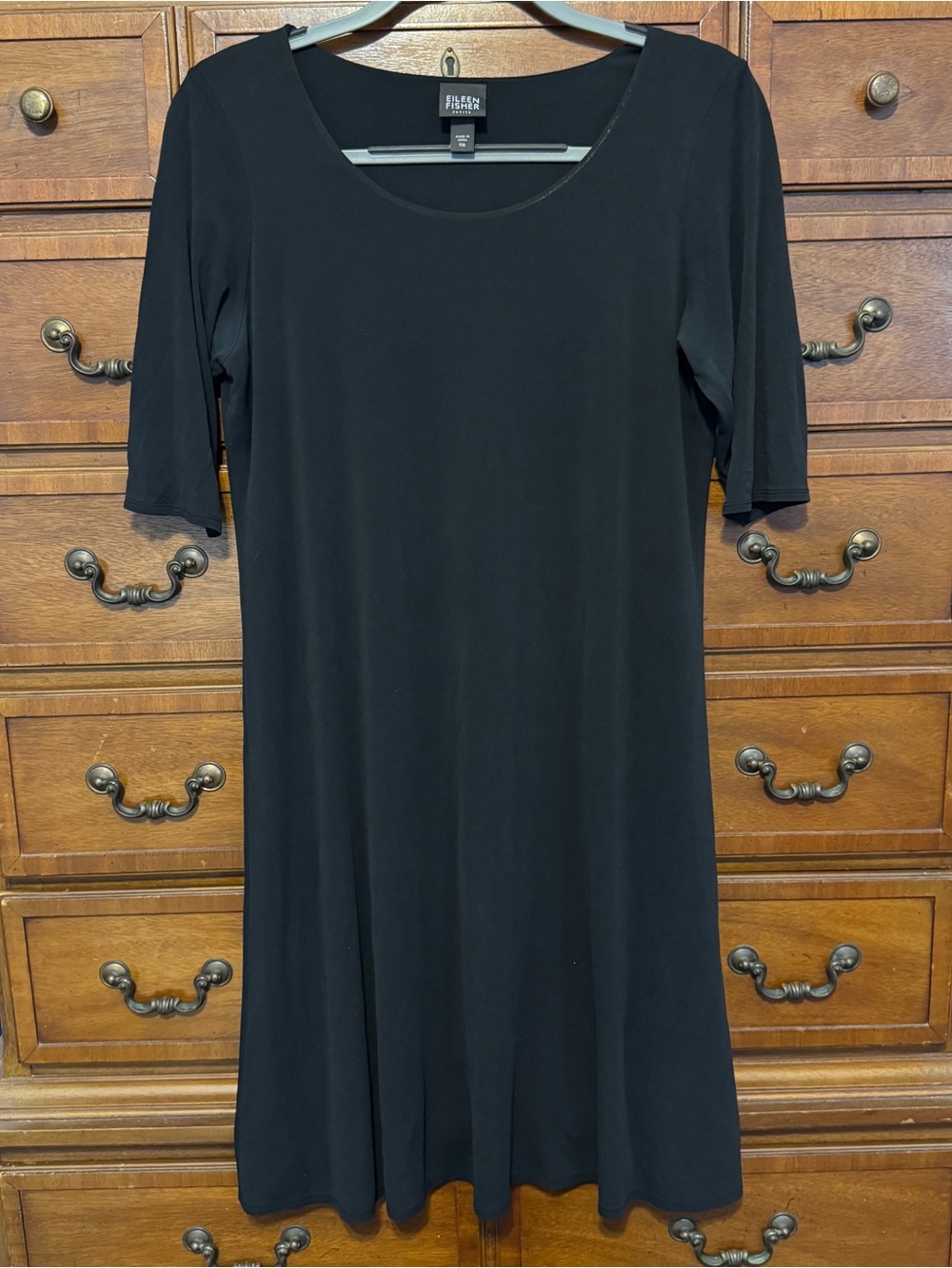 Eileen Fisher Black Silk Midi Dress Petite PM Minimalist Capsule Luxury Classic